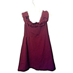 Shein Dress 8 Short Sleeveless Ruffled Neck Fit & Flare Burgundy Red Romantic